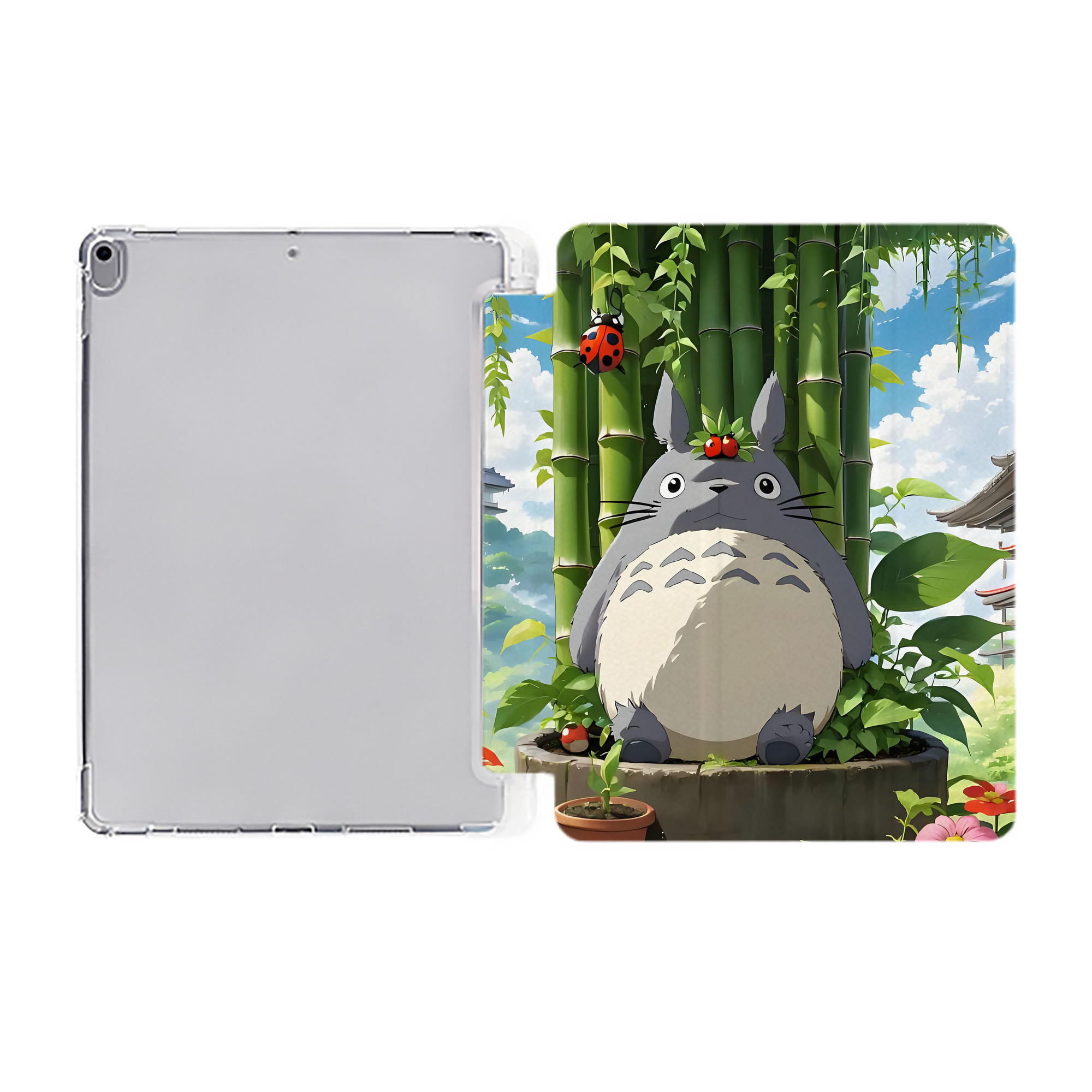 （画像用） となりのトトロ 草壁メイ 草壁サツキ My Neighbor Totoro Satsuki Kusakabe Mei Kusakabe IPad ケース ペン収納付き 三つ折りスタンド PUレザー×シリコン 対応機種9.5/10.5/10.9インチ